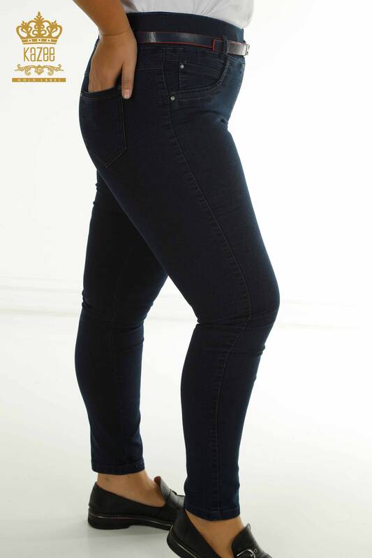 Wholesale Women's Trousers - Belt Detailed - Navy Blue - 2412-3369-2 | M&N