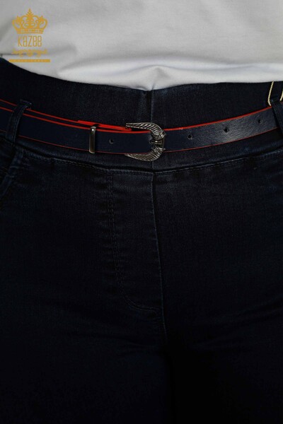 Wholesale Women's Trousers - Belt Detailed - Navy Blue - 2412-3369-2 | M&N - Thumbnail