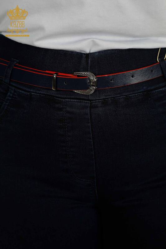 Wholesale Women's Trousers - Belt Detailed - Navy Blue - 2412-3369-2 | M&N