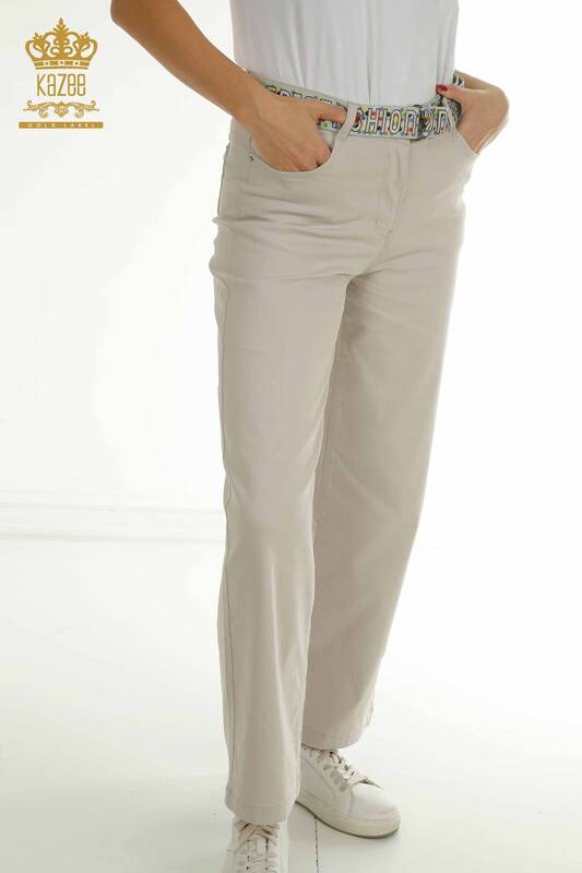 Wholesale Women's Pants with Belt Detail Gray - 2406-4521 | M