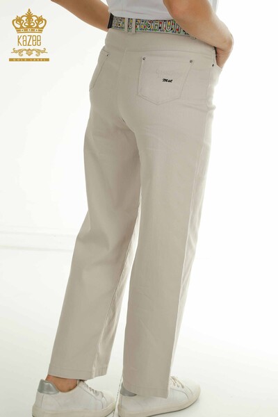 Wholesale Women's Pants with Belt Detail Gray - 2406-4521 | M - Thumbnail
