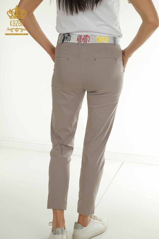 Wholesale Women's Pants with Belt Detail Gray - 2406-4305 | M.