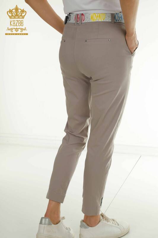 Wholesale Women's Pants with Belt Detail Gray - 2406-4305 | M.