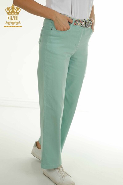 Wholesale Women's Trousers with Belt Detail Mint - 2406-4521 | M - Thumbnail