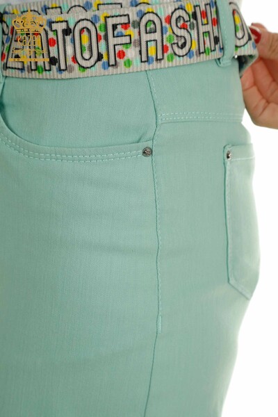 Wholesale Women's Trousers with Belt Detail Mint - 2406-4521 | M - Thumbnail
