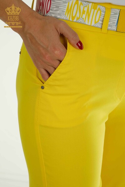 Wholesale Women's Trousers Yellow with Belt Detail - 2406-4305 | M. - Thumbnail