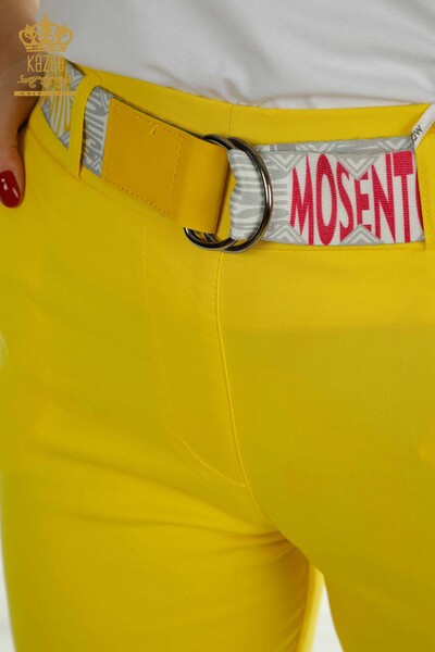 Wholesale Women's Trousers Yellow with Belt Detail - 2406-4305 | M. - Thumbnail