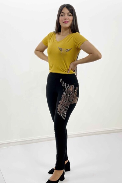 Wholesale Women's Trousers With Stone Embroidery Embroidered Pattern - 3440 | KAZEE - Thumbnail