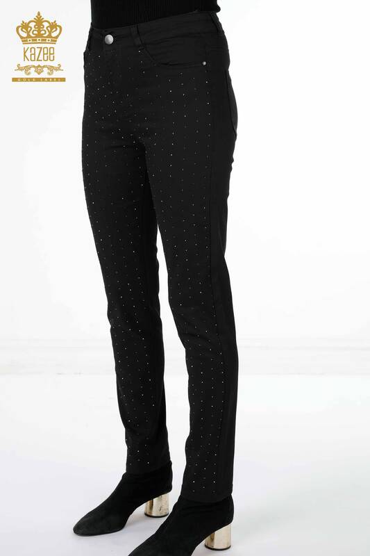 Wholesale Women's Trousers Stone Embroidered Pocket Detailed Viscose - 3616 | KAZEE