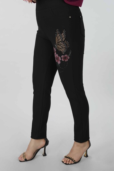 Wholesale Women's Trousers With Butterfly and Flower Pattern - 3442 | KAZEE - Thumbnail