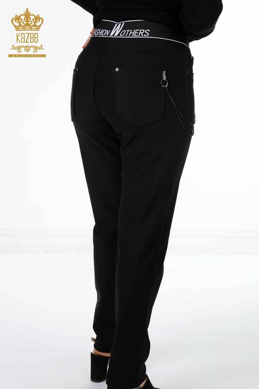 Wholesale Women's Trousers With Chain Detail Rope Tied Belt - 3624 | KAZEE