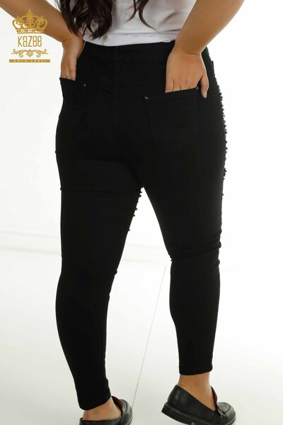 Wholesale Women's Trousers with Crystal Stone Embroidery Black - 2412-0549 | M&N - Thumbnail