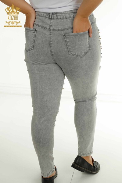 Wholesale Women's Trousers with Crystal Stone Embroidery Gray - 2412-0549 | M&N - Thumbnail