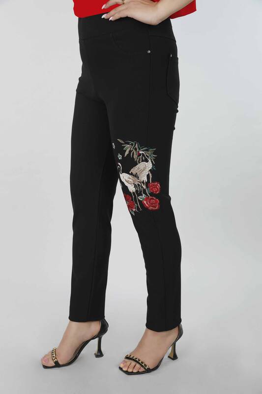Wholesale Women's Trousers Flamingo and Rose Pattern - 3421 | KAZEE