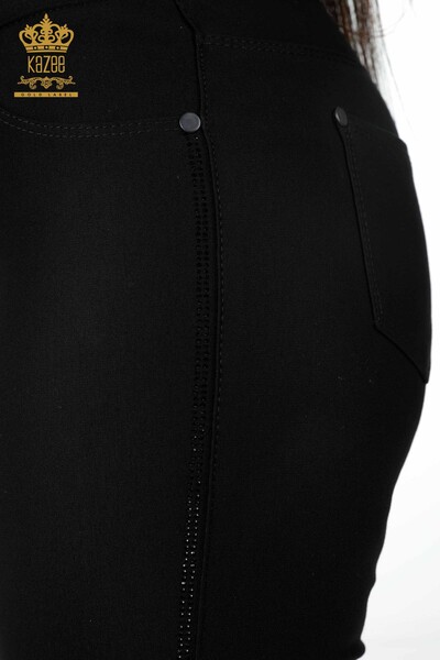 Wholesale Women's Trousers Floral And Tulle Detailed Stripe Stone Embroidered - 3576 | KAZEE - 4