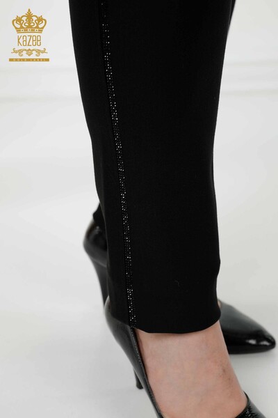 Wholesale Women's Trousers Black With Floral Pattern - 3400 | KAZEE - 7