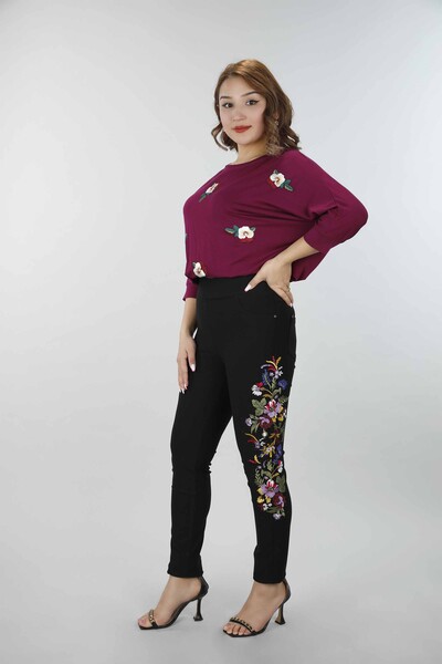 Wholesale Women's Trousers Floral Patterned Stone Embroidery - 3403 | KAZEE - Thumbnail