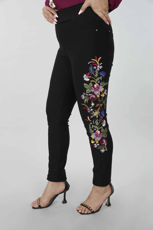 Wholesale Women's Trousers Floral Patterned Stone Embroidery - 3403 | KAZEE