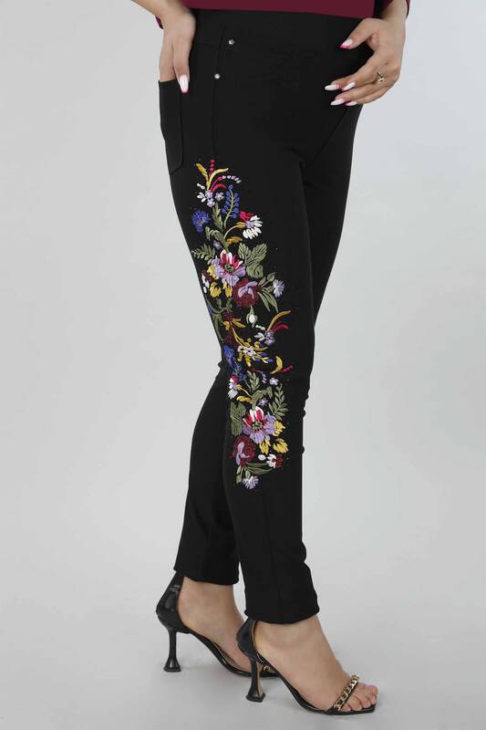 Wholesale Women's Trousers Floral Patterned Stone Embroidery - 3403 | KAZEE
