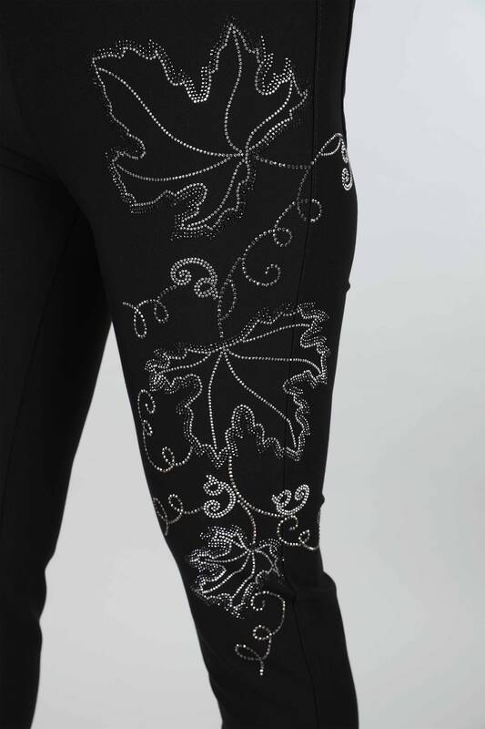 Wholesale Women's Trousers Leaf Patterned Pocket - 3456 | KAZEE