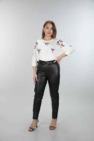 Wholesale Women's Trousers Leather Button Detailed - 3374 | KAZEE - Thumbnail