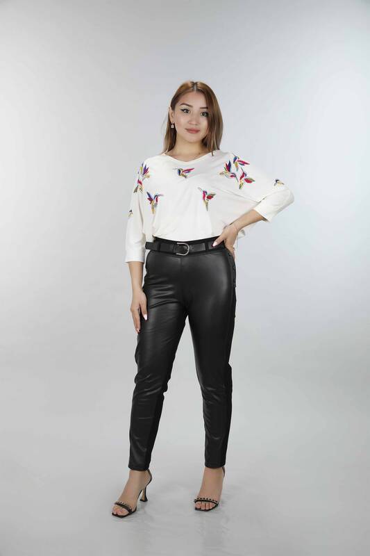 Wholesale Women's Trousers Leather Button Detailed - 3374 | KAZEE