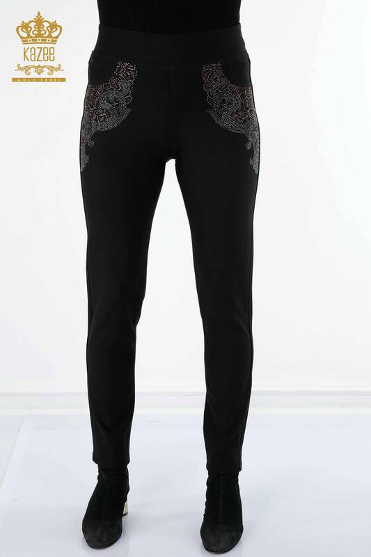 Wholesale Women's Trousers Leopard Embroidered Crystal Stone Embroidered - 3407 | KAZEE