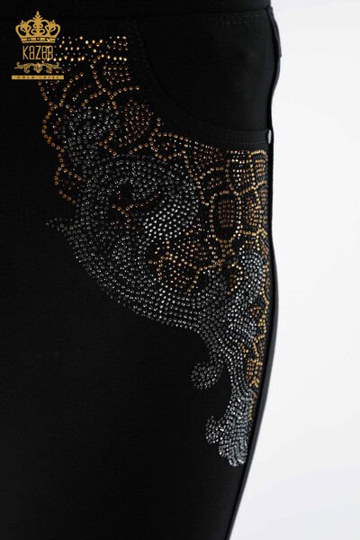 Wholesale Women's Trousers Leopard Embroidered Crystal Stone Embroidered - 3407 | KAZEE - Thumbnail