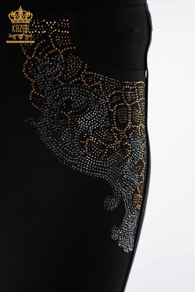 Wholesale Women's Trousers Leopard Embroidered Crystal Stone Embroidered - 3407 | KAZEE - 4