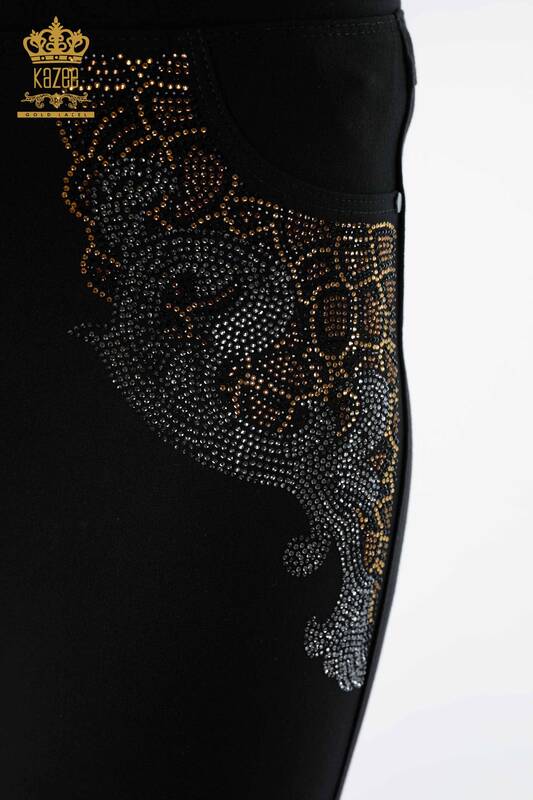 Wholesale Women's Trousers Leopard Embroidered Crystal Stone Embroidered - 3407 | KAZEE