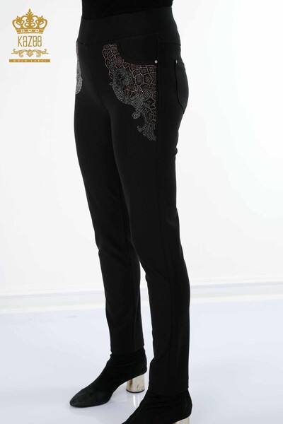Wholesale Women's Trousers Leopard Embroidered Crystal Stone Embroidered - 3407 | KAZEE - 5