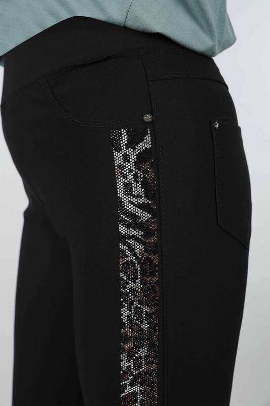 Wholesale Women's Trousers Leopard Pattern Crystal Stone - 3391 | KAZEE