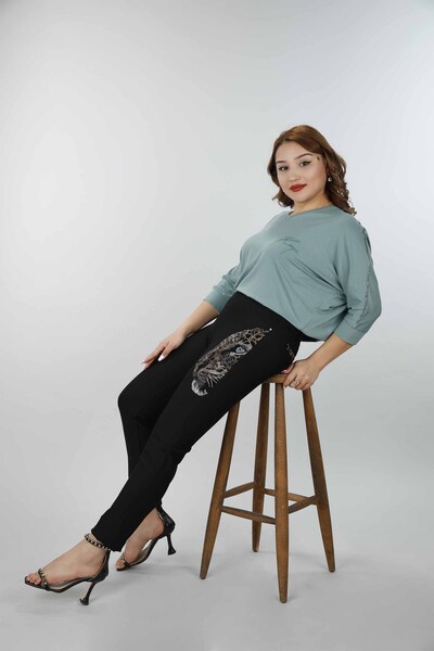 Wholesale Women's Trousers Leopard Pattern Stone Embroidered - 3470 | KAZEE - Thumbnail