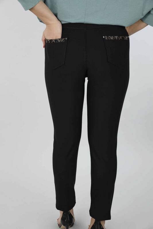 Wholesale Women's Trousers Leopard Pattern Stone Embroidered - 3470 | KAZEE