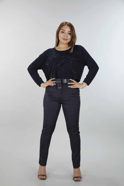 Wholesale Women's Trousers with Pocket Belt Detailed - 3373 | KAZEE - Thumbnail