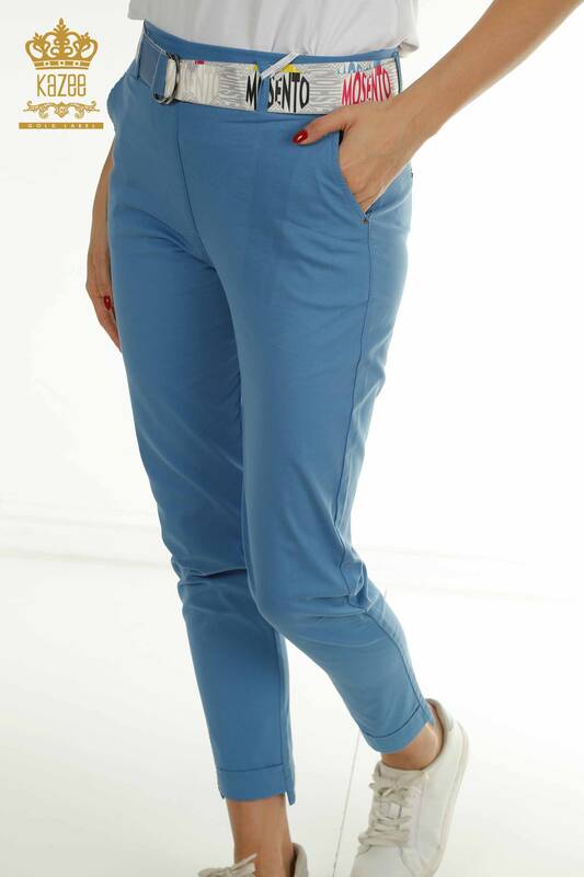 Wholesale Women's Pants with Pocket Detail Blue - 2406-4305 | M