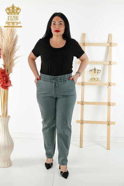 Wholesale Women's Trousers Pocket Detailed Blue - 3673 | KAZEE 