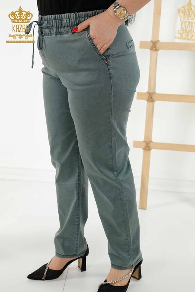 Wholesale Women's Trousers Pocket Detailed Blue - 3673 | KAZEE - 5
