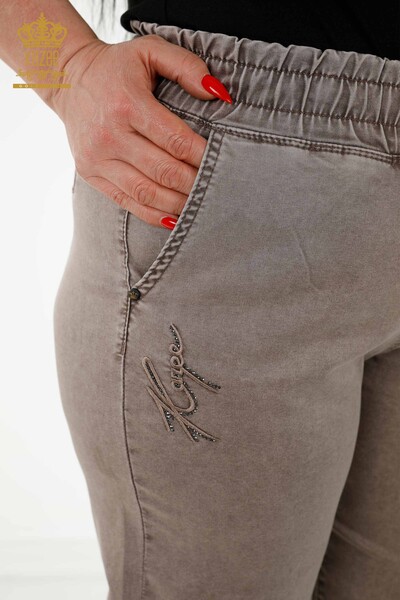 Wholesale Women's Trousers Pocket Detailed Brown - 3673 | KAZEE - Thumbnail (2)