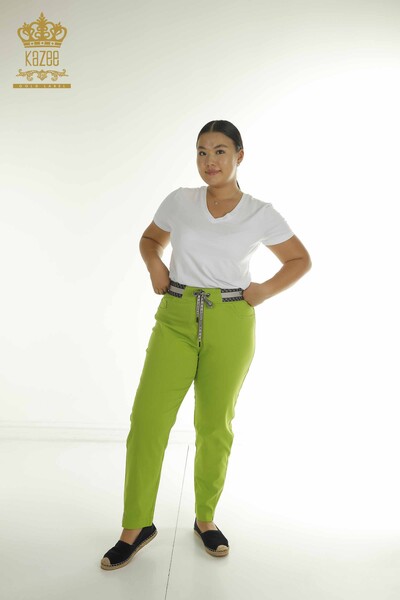 Wholesale Women's Trousers Green with Rope Tie - 2406-4518 | M - Thumbnail