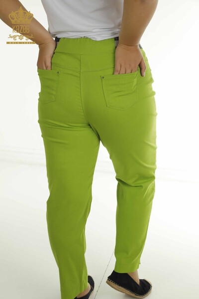 Wholesale Women's Trousers Green with Rope Tie - 2406-4518 | M - Thumbnail