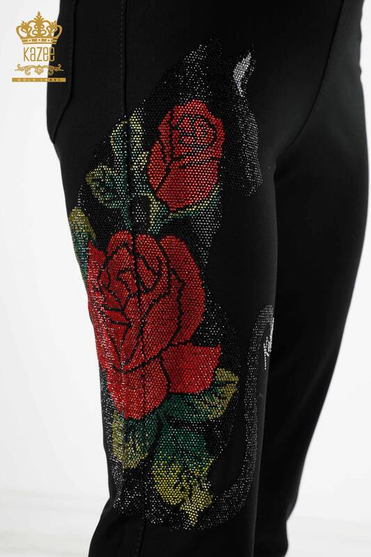 Wholesale Women's Trousers Rose Patterned Embroidered Viscose with Stones - 3437 | KAZEE
