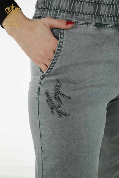 Wholesale Women's Trousers - Stone Embroidered - Mink - 3674 | KAZEE - Thumbnail (2)