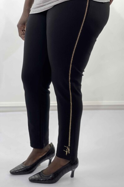 Wholesale Women's Trousers with Stone Lettering Detailed Large Size - 3338 | KAZEE - Thumbnail