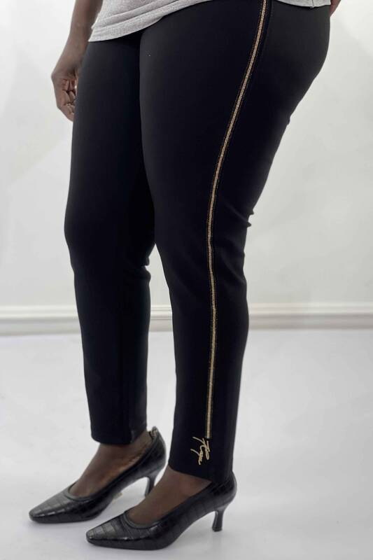 Wholesale Women's Trousers with Stone Lettering Detailed Large Size - 3338 | KAZEE