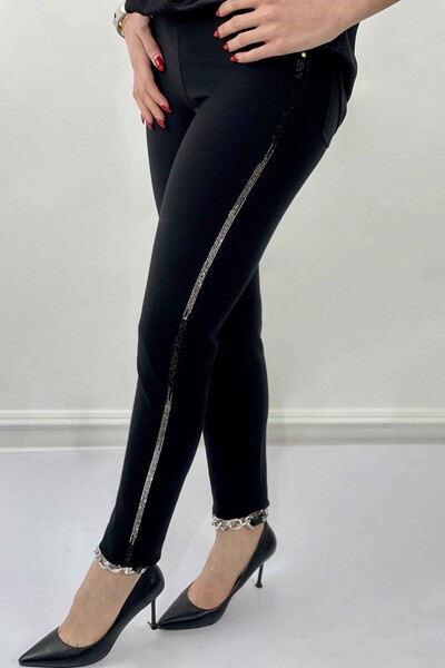 Wholesale Women's Trousers Sliver Crystal Stone Embroidered - 3417 | KAZEE - Thumbnail
