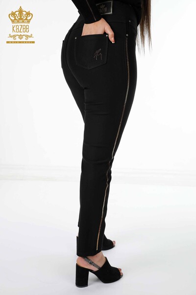 Wholesale Women's Trousers With Sliver Crystal Stone Embroidered Pocket - 3594 | KAZEE - Thumbnail
