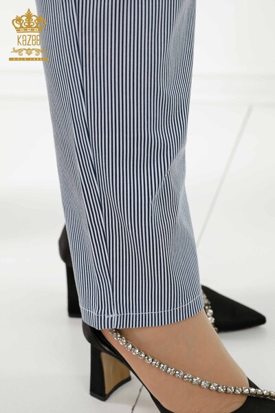 Wholesale Women's Trousers Striped Pocket Patterned Navy - 3700 | KAZEE - Thumbnail