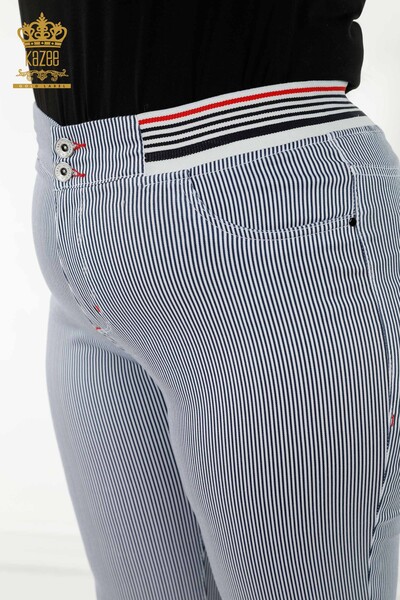 Wholesale Women's Trousers Striped Pocket Patterned Navy - 3700 | KAZEE - Thumbnail