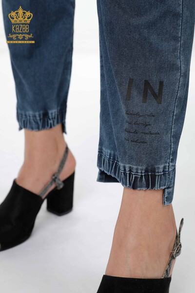 Wholesale Women's Trousers With Text Detailed Waist Elastic Tie - 3499 | KAZEE - 12